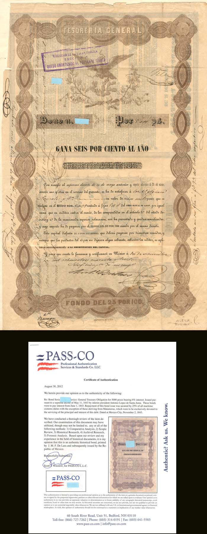 "Black Eagle" - 5,000 Pesos General Treasury Obligation